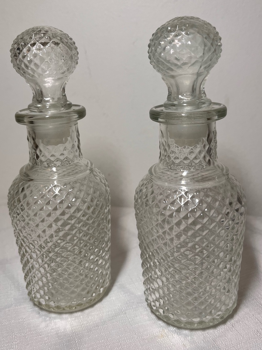 Avon Clear Textured Glass Decanters with Round Stoppers